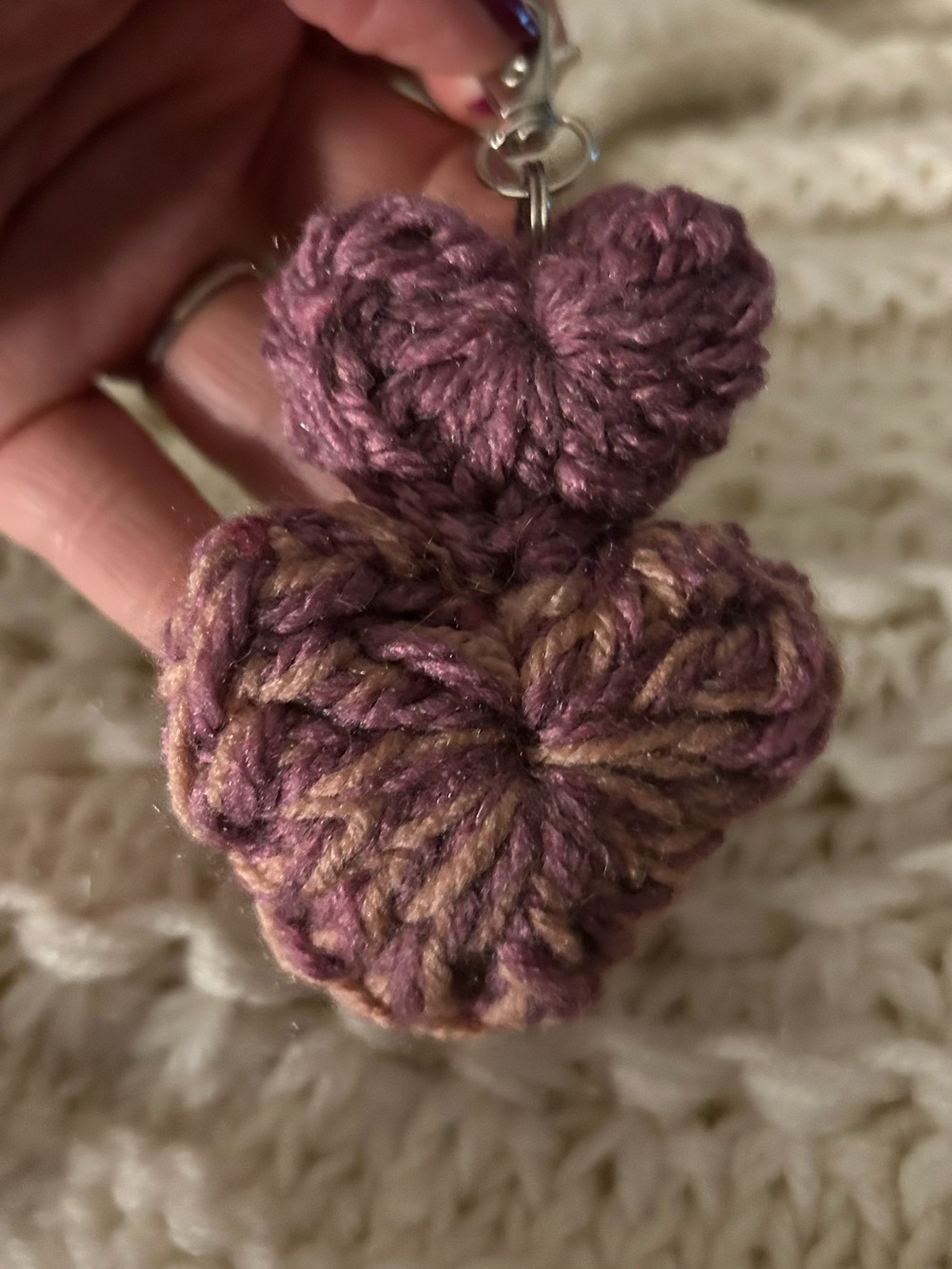 Handmade Purple Crochet Heart Keychain - Home Art Fiber Arts